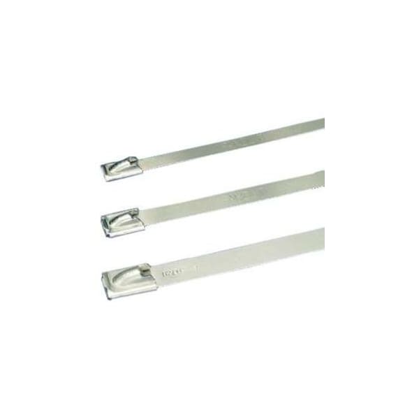 Cable Tie, 12 in L, 2 in Max Bundle Dia., Silver, 316 Stainless Steel, 600 lb Strength, 50 PK